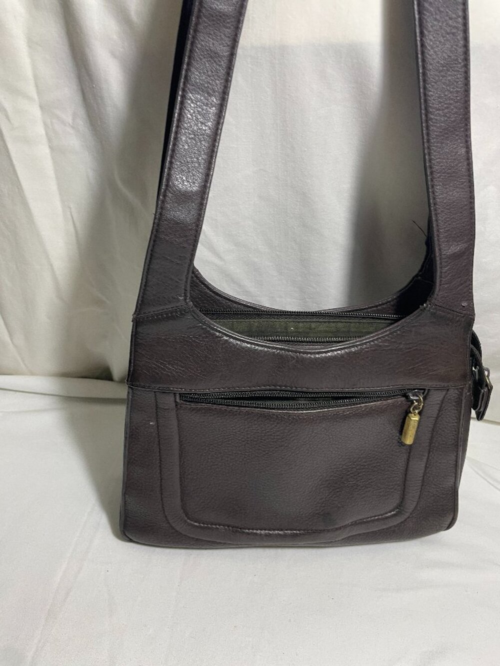 Coletta NYC Brown Genuine Leather Shoulder Bag Purse Zip Pockets Vintage